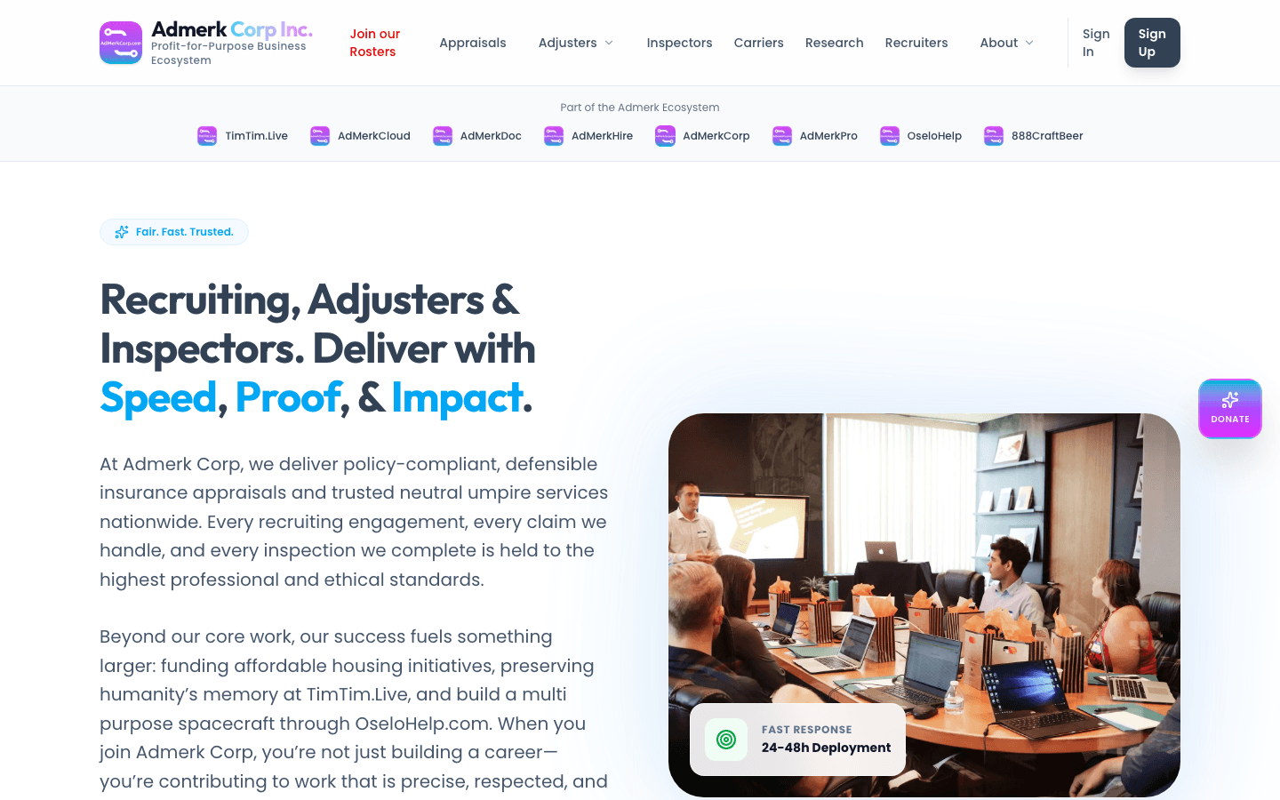 Admerk Corp live homepage