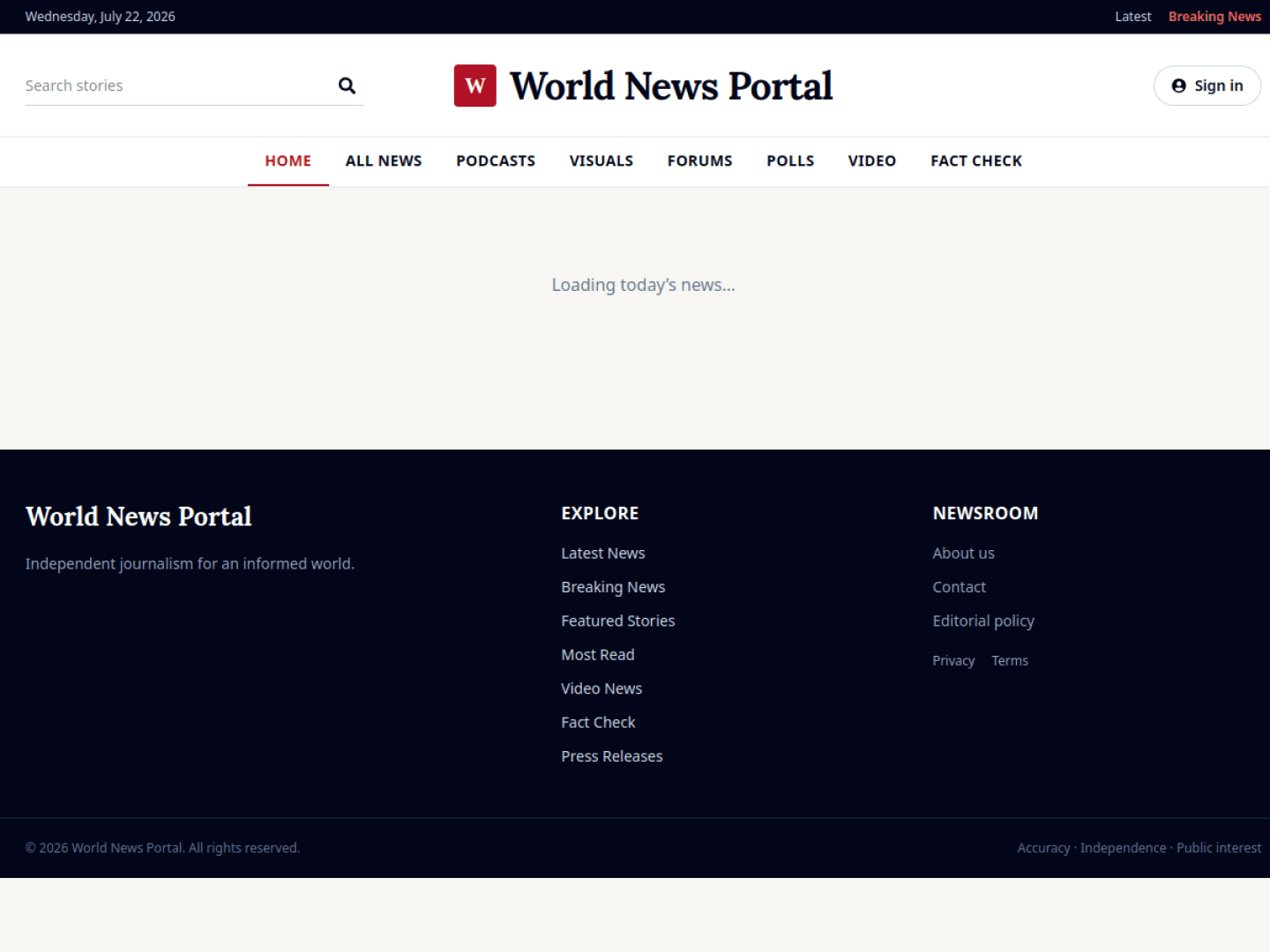 World News Portal live homepage